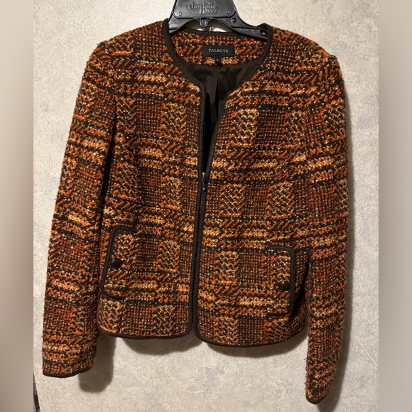 Talbots Jackets & Blazers - Talbots Wool Blend Full Zip Tweed Jacket Size 8 Brown Orange Business Casual